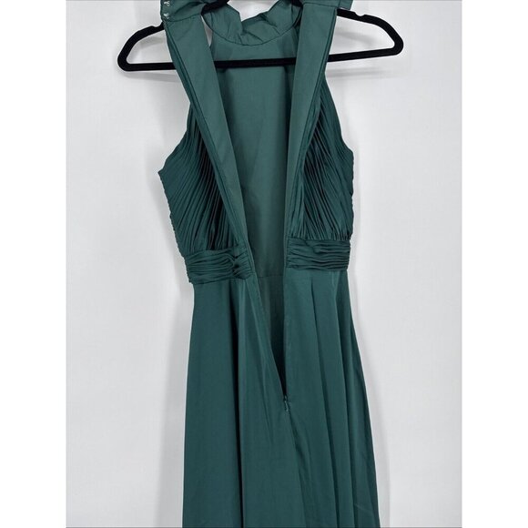 Mac Duggal Size 2 Green HALTER NECK FLOWER DETAIL RUFFLED MIDI Cocktail DRESS - Picture 7 of 9